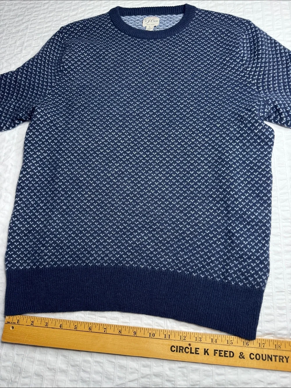 J.Crew Rugged Merino Wool Men's Size L Navy Patterned Crewneck Sweater